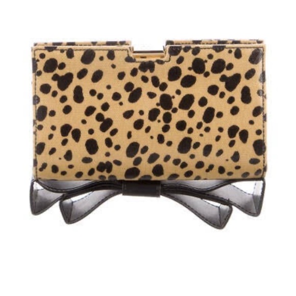 ZAC POSEN “Milla” Small Frame Animal Print Coated Clutch with Bow Accent Bottom - Picture 2 of 14